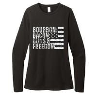 Bourbon Bacon Guns & Freedom Flag Tee Womens CVC Long Sleeve Shirt