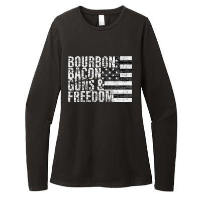 Bourbon Bacon Guns & Freedom Flag Tee Womens CVC Long Sleeve Shirt