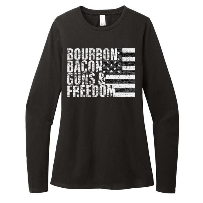 Bourbon Bacon Guns & Freedom Flag Tee Womens CVC Long Sleeve Shirt