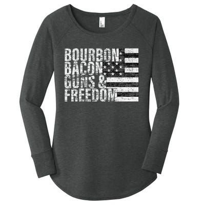 Bourbon Bacon Guns & Freedom Flag Tee Women's Perfect Tri Tunic Long Sleeve Shirt