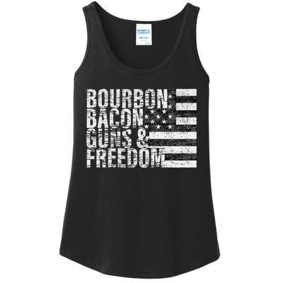 Bourbon Bacon Guns & Freedom Flag Tee Ladies Essential Tank