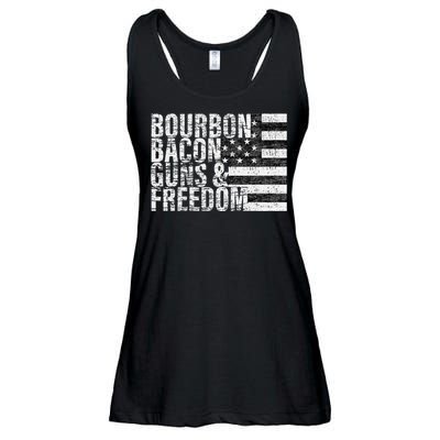 Bourbon Bacon Guns & Freedom Flag Tee Ladies Essential Flowy Tank