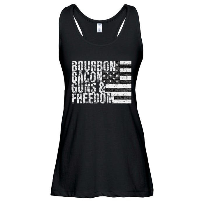 Bourbon Bacon Guns & Freedom Flag Tee Ladies Essential Flowy Tank