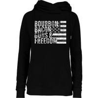 Bourbon Bacon Guns & Freedom Flag Tee Womens Funnel Neck Pullover Hood