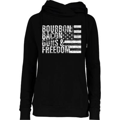 Bourbon Bacon Guns & Freedom Flag Tee Womens Funnel Neck Pullover Hood