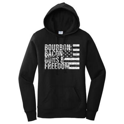 Bourbon Bacon Guns & Freedom Flag Tee Women's Pullover Hoodie