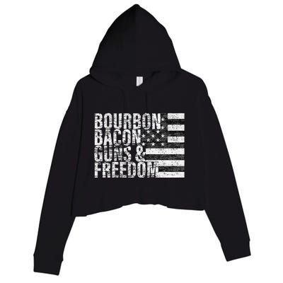 Bourbon Bacon Guns & Freedom Flag Tee Crop Fleece Hoodie