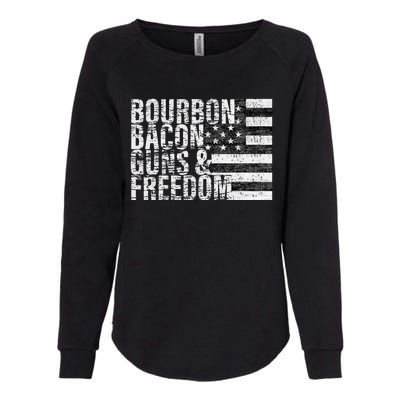 Bourbon Bacon Guns & Freedom Flag Tee Womens California Wash Sweatshirt