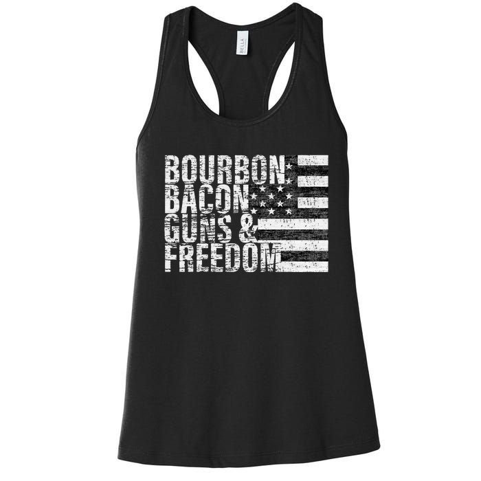 Bourbon Bacon Guns & Freedom Flag Tee Women's Racerback Tank