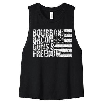 Bourbon Bacon Guns & Freedom Flag Tee Women's Racerback Cropped Tank