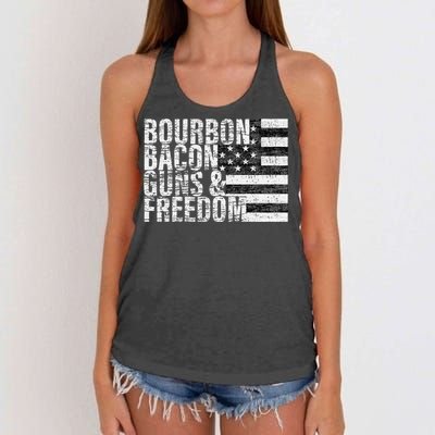 Bourbon Bacon Guns & Freedom Flag Tee Women's Knotted Racerback Tank