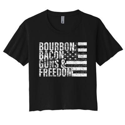 Bourbon Bacon Guns & Freedom Flag Tee Women's Crop Top Tee