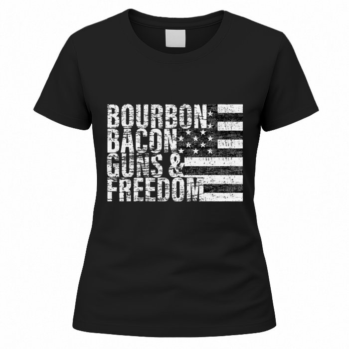 Bourbon Bacon Guns & Freedom Flag Tee Women's T-Shirt