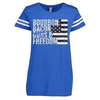 Bourbon Bacon Guns & Freedom Flag Tee Enza Ladies Jersey Football T-Shirt