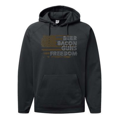 Beer Bacon Guns Freedom US American Flag Patriotic Gun Lover Performance Fleece Hoodie