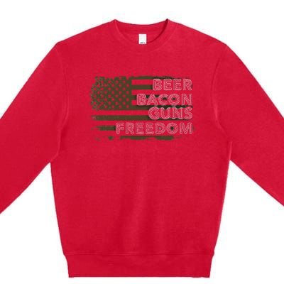 Beer Bacon Guns Freedom US American Flag Patriotic Gun Lover Premium Crewneck Sweatshirt