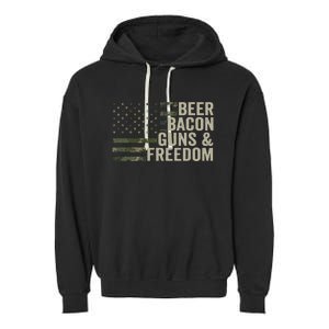 BEER BACON GUNS & FREEDOM - Funny BBQ Drinking Gun Camo Garment-Dyed Fleece Hoodie