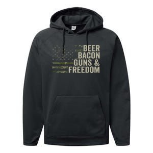 BEER BACON GUNS & FREEDOM - Funny BBQ Drinking Gun Camo Performance Fleece Hoodie