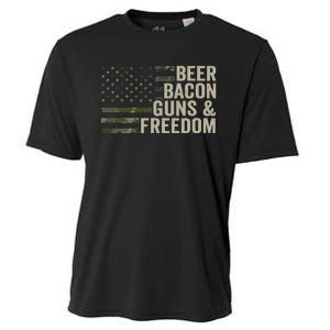 BEER BACON GUNS & FREEDOM - Funny BBQ Drinking Gun Camo Cooling Performance Crew T-Shirt