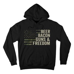 BEER BACON GUNS & FREEDOM - Funny BBQ Drinking Gun Camo Hoodie