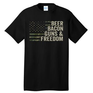 BEER BACON GUNS & FREEDOM - Funny BBQ Drinking Gun Camo Tall T-Shirt