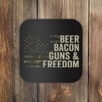 BEER BACON GUNS & FREEDOM - Funny BBQ Drinking Gun Camo Coaster