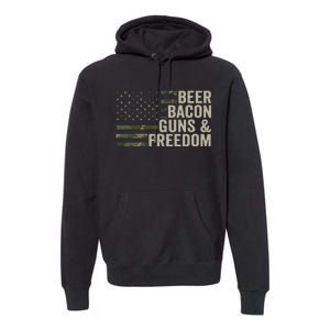 BEER BACON GUNS & FREEDOM - Funny BBQ Drinking Gun Camo Premium Hoodie