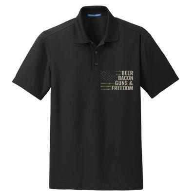 BEER BACON GUNS & FREEDOM - Funny BBQ Drinking Gun Camo Dry Zone Grid Polo