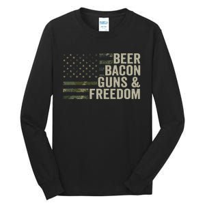 BEER BACON GUNS & FREEDOM - Funny BBQ Drinking Gun Camo Tall Long Sleeve T-Shirt