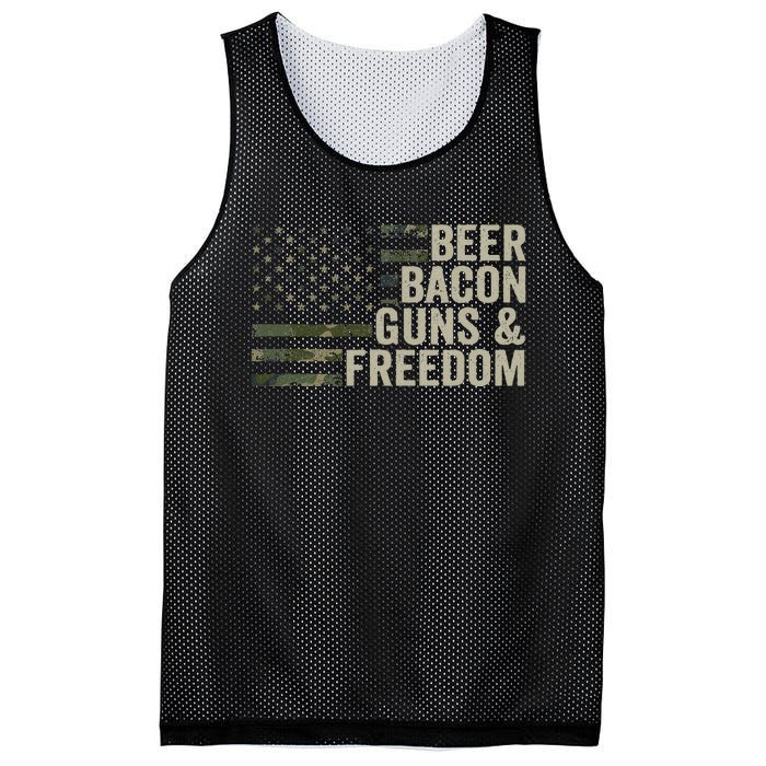 BEER BACON GUNS & FREEDOM - Funny BBQ Drinking Gun Camo Mesh Reversible Basketball Jersey Tank