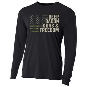 BEER BACON GUNS & FREEDOM - Funny BBQ Drinking Gun Camo Cooling Performance Long Sleeve Crew