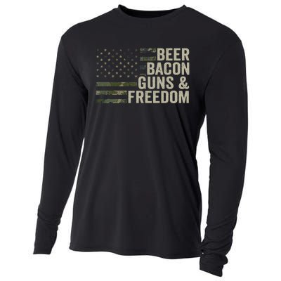 BEER BACON GUNS & FREEDOM - Funny BBQ Drinking Gun Camo Cooling Performance Long Sleeve Crew