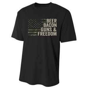 BEER BACON GUNS & FREEDOM - Funny BBQ Drinking Gun Camo Performance Sprint T-Shirt