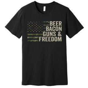 BEER BACON GUNS & FREEDOM - Funny BBQ Drinking Gun Camo Premium T-Shirt