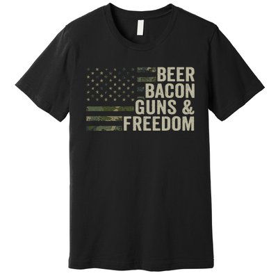 BEER BACON GUNS & FREEDOM - Funny BBQ Drinking Gun Camo Premium T-Shirt