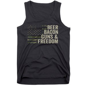 BEER BACON GUNS & FREEDOM - Funny BBQ Drinking Gun Camo Tank Top