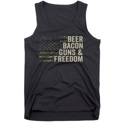 BEER BACON GUNS & FREEDOM - Funny BBQ Drinking Gun Camo Tank Top