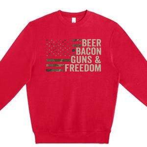 BEER BACON GUNS & FREEDOM - Funny BBQ Drinking Gun Camo Premium Crewneck Sweatshirt