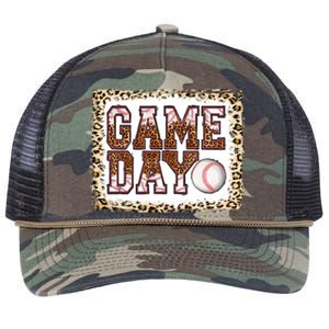 Bleached Baseball Game Day Vibes Leopard Baseball Mom Life Gift Retro Rope Trucker Hat Cap