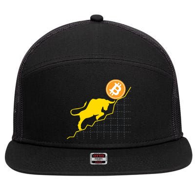 Bitcoin Bull Graph Bullish BTC Crypto 7 Panel Mesh Trucker Snapback Hat