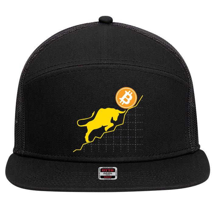 Bitcoin Bull Graph Bullish BTC Crypto 7 Panel Mesh Trucker Snapback Hat