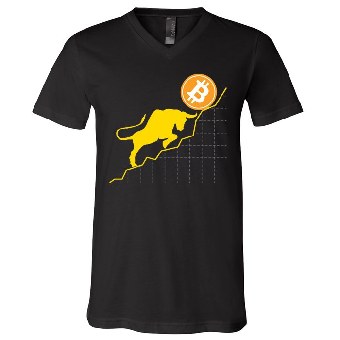 Bitcoin Bull Graph Bullish BTC Crypto V-Neck T-Shirt