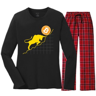 Bitcoin Bull Graph Bullish BTC Crypto Women's Long Sleeve Flannel Pajama Set 