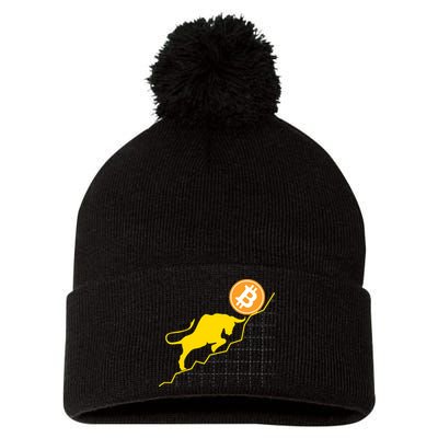 Bitcoin Bull Graph Bullish BTC Crypto Pom Pom 12in Knit Beanie