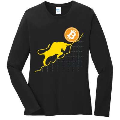 Bitcoin Bull Graph Bullish BTC Crypto Ladies Long Sleeve Shirt