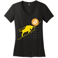 Bitcoin Bull Graph Bullish BTC Crypto Women's V-Neck T-Shirt