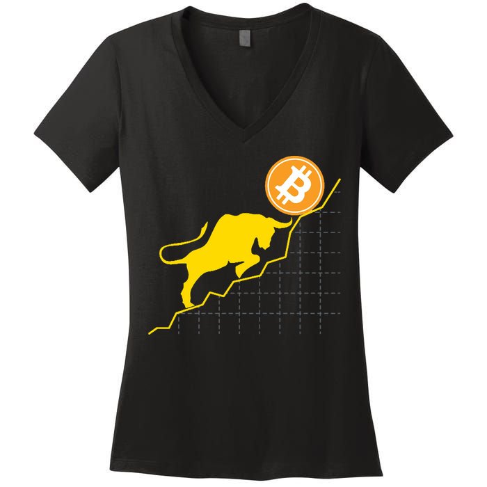 Bitcoin Bull Graph Bullish BTC Crypto Women's V-Neck T-Shirt