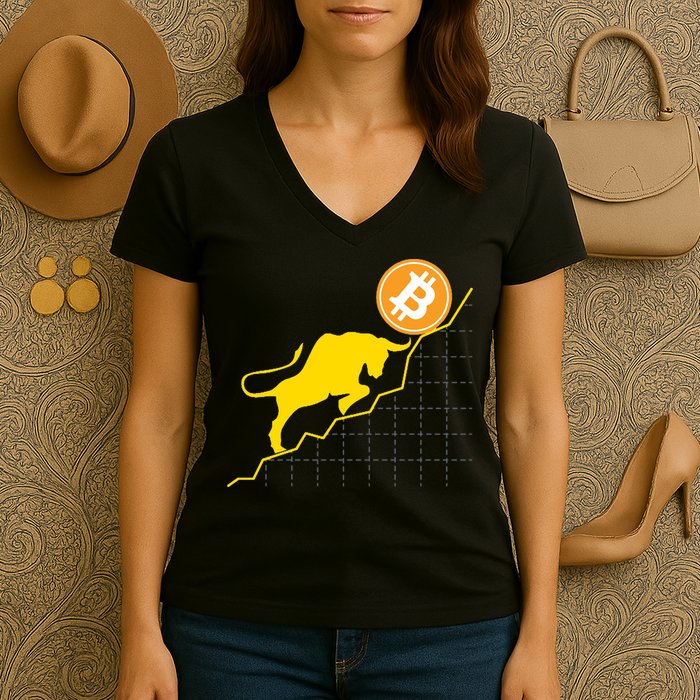 Bitcoin Bull Graph Bullish BTC Crypto Women's V-Neck T-Shirt