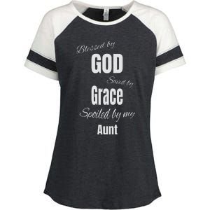 Blessed By God Saved By Grace Spoiled By My Aunt Enza Ladies Jersey Colorblock Tee