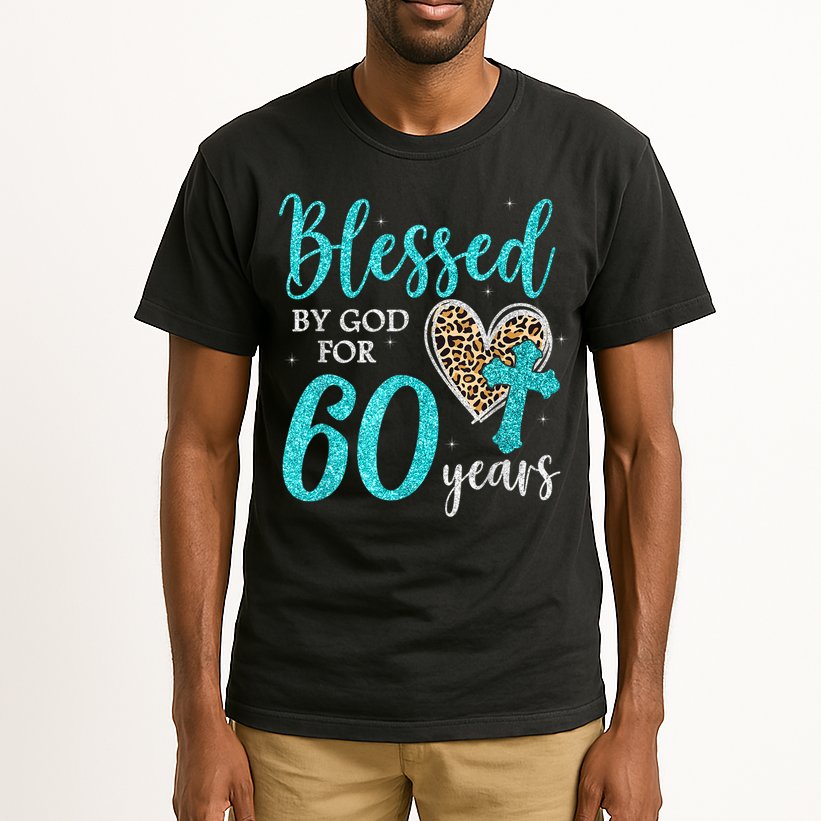 Blessed By God For 60 Years Happy 60th Bday Leopard Heart Tall T-Shirt